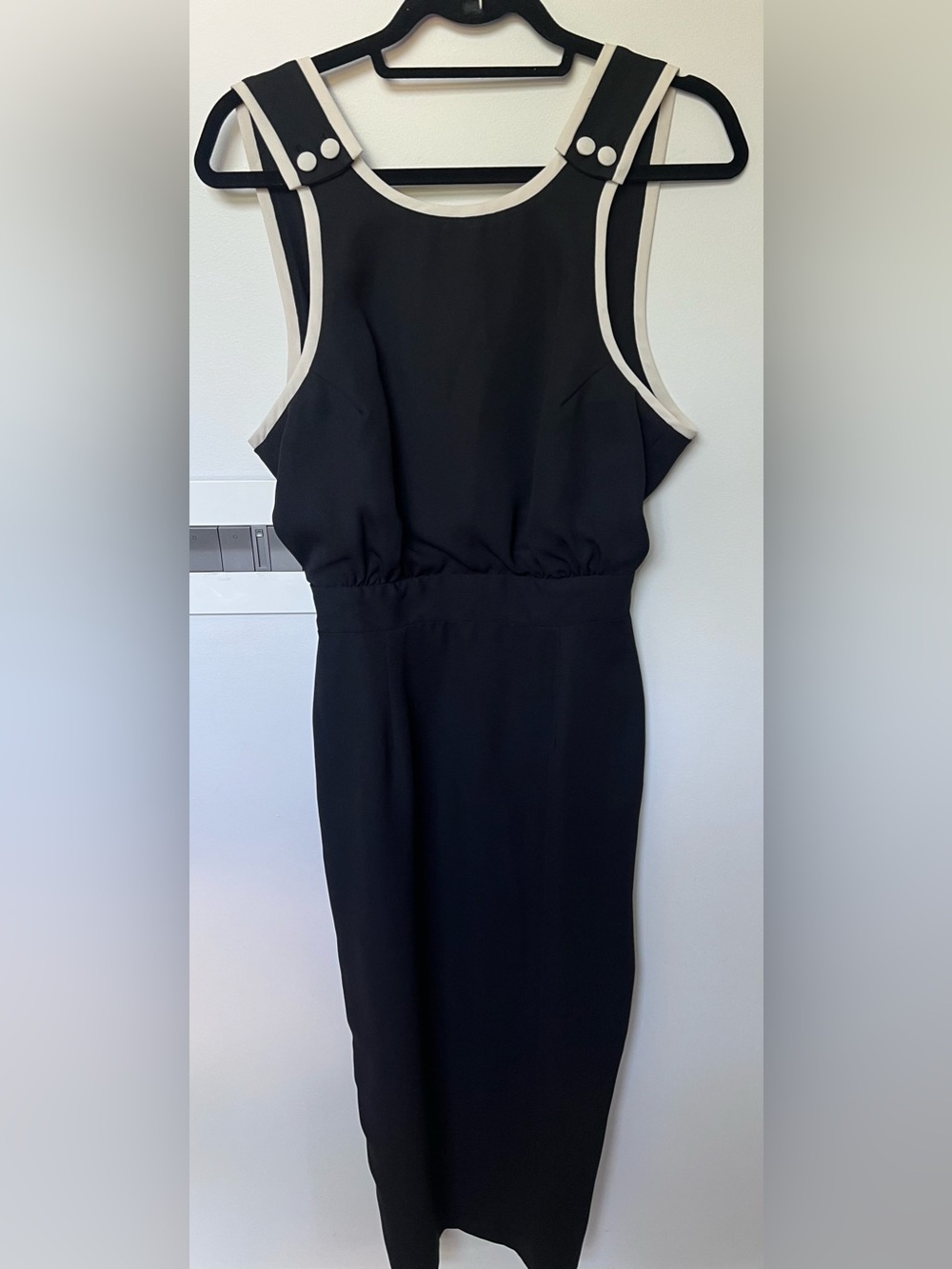 Vintage Datiani Black Ivory Mod Button Front Midi Dress Size 4